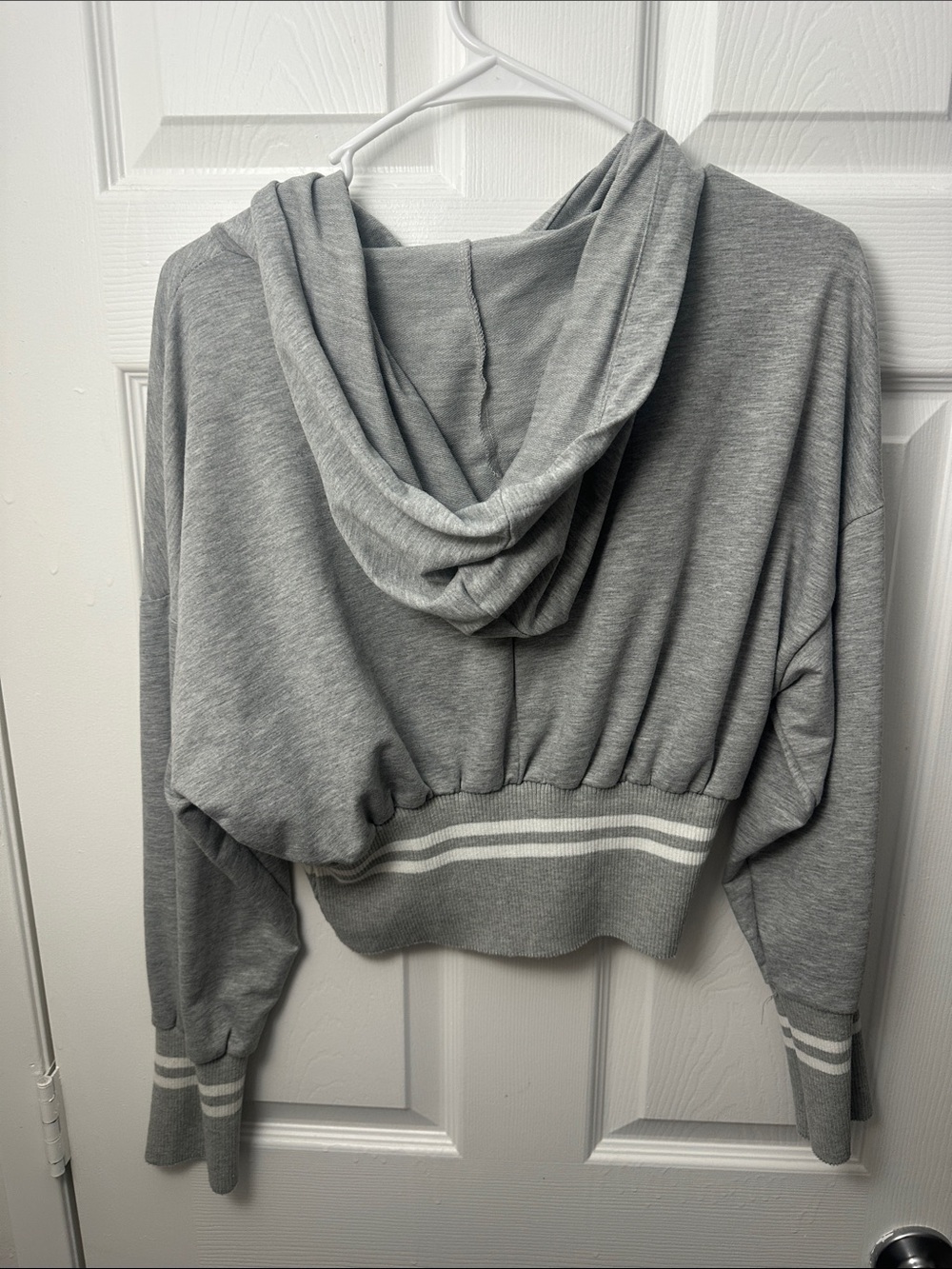 Fashion Nova Light Gray Cropped Hoodie with White Stripe - Picture 3 of 3